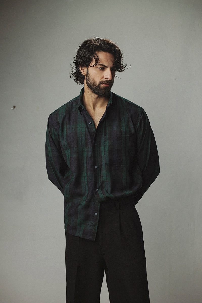 Plaid Wool Button-Up Shirt