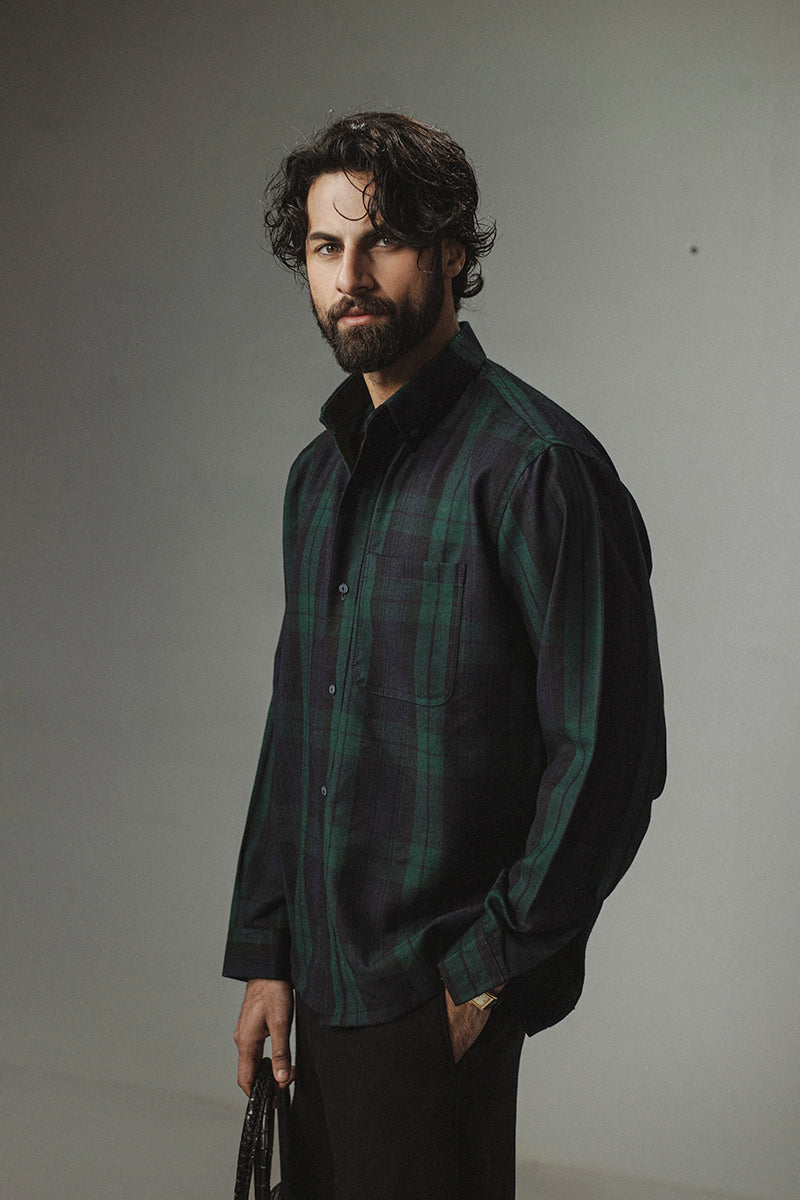 Plaid Wool Button-Up Shirt